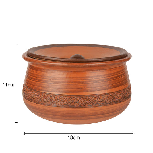 Handcrafted Earthenware Clay Handi / Pot with Lid for Cooking / Serving ( Brown , 2 Litre) - View 2