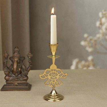 Handcrafted Brass Candle Holder (L xB xH - 8 cm x 6 cm x 17 cm,180 gm)