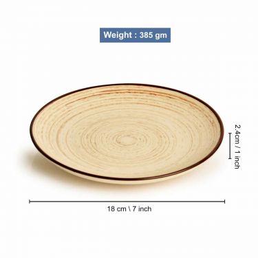 Hand Glazed Earthy Swirl Ceramic Quarter Plates (7 inches, Set of 2, Brown) | Dishwasher Safe Small Side Plates | Microwave Safe Snack Plates for Party