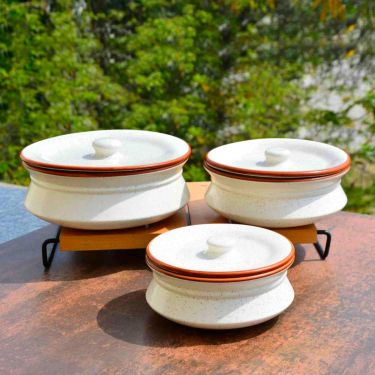 Hand Crafted Ceramic Handi with Lid (Set of 3, 1500 ml, 1000 ml and 700 ml, Off White) | Dinner Serving Set | Serving Pots | Biryani Handis | Gift Pack