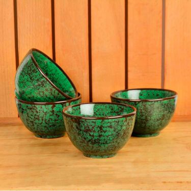 Studio Pottery Ceramic Dinner Serving Bowls (Set of 4, 200 ml Each, Seaweed Green) | Vegetable & Dessert Serving Bowls | Katoris