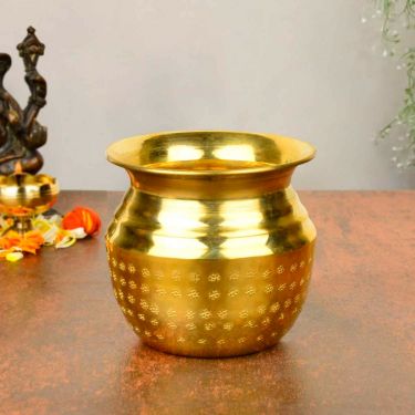 Pure Brass Hammered Lota for Puja (Diameter – 8 cm, Height – 8 cm, Weight – 80 gm) | Kalash | Pooja Lota | Karwachauth Lota