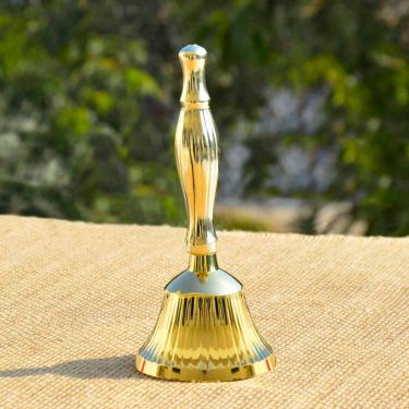 Premium Brass Pooja Bell with Handle (Diameter - 6.5 cm, Height - 15 cm, 255 gm) | Puja Ghanti for Temple, Mandir